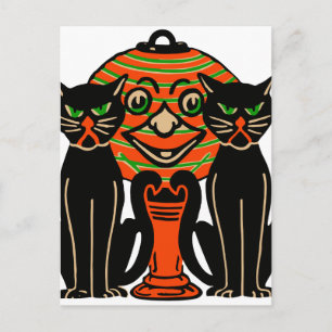 1940 Vintage Halloween Black Cats Postcard