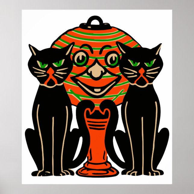 1940 Vintage Halloween Black Cats Poster (Front)