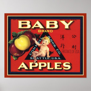 1940's Baby Brand Apples Fruit Crate Label Poster