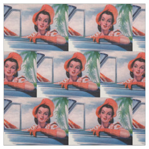 1940s beautiful woman in car fabric