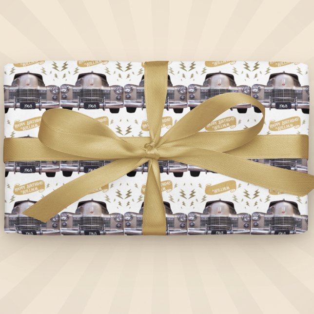 1940's Cadillac Birthday Milestone Personalised  Wrapping Paper (1940s Cadillac Milestone Wrapping Paper: Nostalgic elegance for car enthusiasts! )
