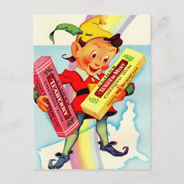 1940s Clark’s chewing gum elf Postcard (Front)