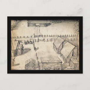 1940s Farm Sketch Postcard