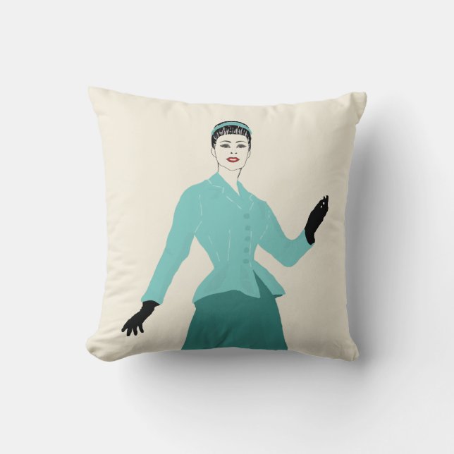 1940s Fashion Plate Woman, Retro Vintage Cushion (Front)