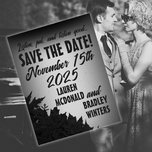 1940's Film Noir Wedding Save-the-Date Postcard (Creator Uploaded)