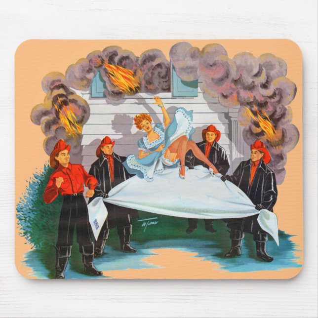1940s firefighters rescue pretty lady mouse pad (Front)