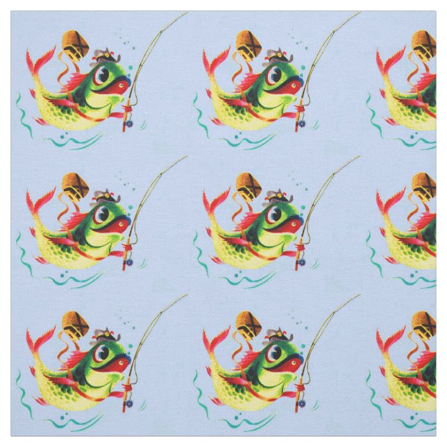 1940s fishing fish fabric (Swatch)