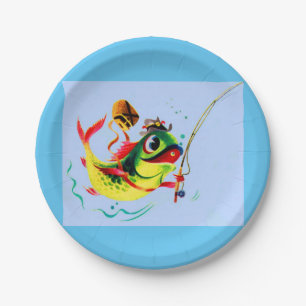 1940s fishing fish paper plate