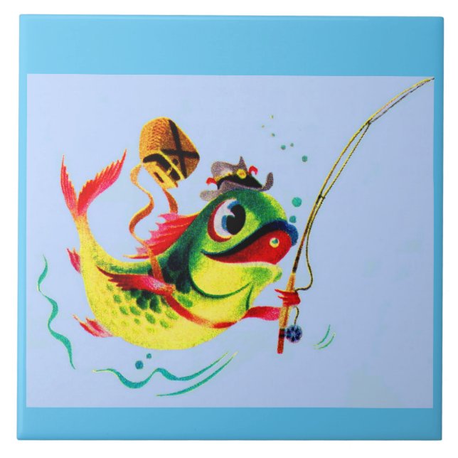 1940s fishing fish tile (Front)