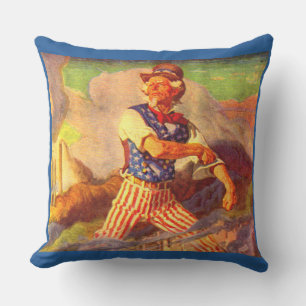 1940s heroic Uncle Sam rolls up his sleeve Cushion