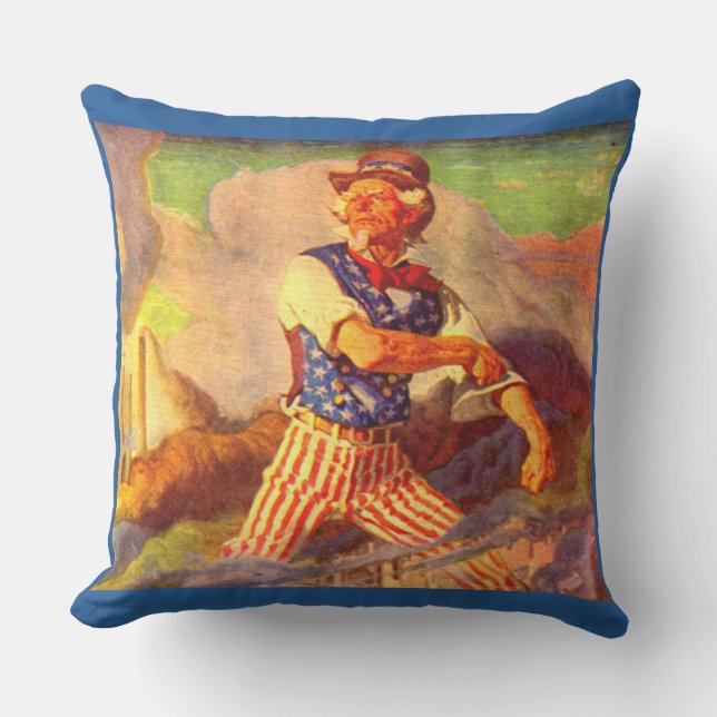 1940s heroic Uncle Sam rolls up his sleeve Cushion (Front)