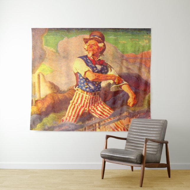 1940s heroic Uncle Sam rolls up his sleeve Tapestry (In Situ (Horizontal))