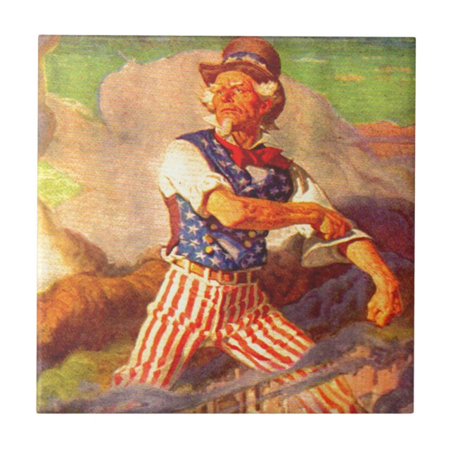 1940s heroic Uncle Sam rolls up his sleeves Tile (Front)