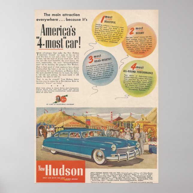 1940s Hudson Automobile Ad Circus Fair Poster (Front)