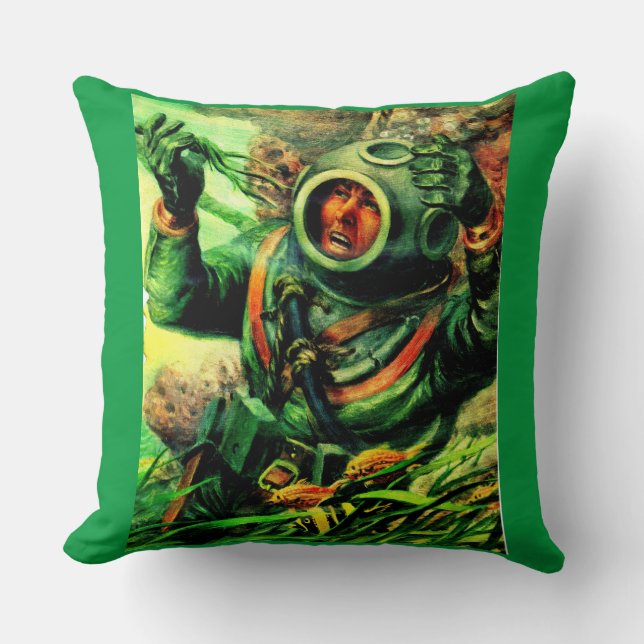 1940s illustration undersea diver in diving helmet cushion (Front)