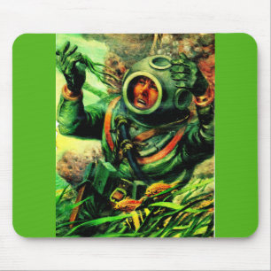 1940s illustration undersea diver in diving helmet mouse pad