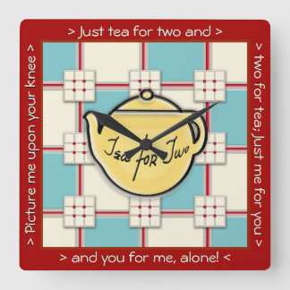 1940s Kitchen Pattern w/Yellow Teapot Square Wall Clock