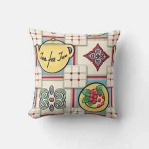 1940s Kitchen Pattern w/Yellow Teapots Cushion