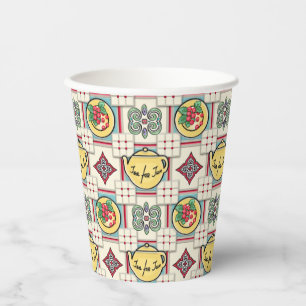 1940s Kitchen Pattern w/Yellow Teapots Paper Cups