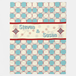 1940s Layered Tile_Aqua, Ivory, Red (Personalised) Fleece Blanket