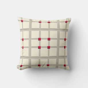 1940s Layered Tile Pattern (Ivory, Ash Grey, Red) Cushion