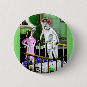 1940s mother and her giant baby 6 cm round badge