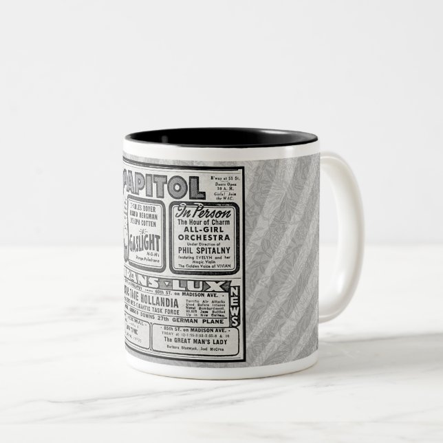 1940s MOVIE LISTING NEWSPAPER AD Two-Tone Coffee Mug (Front Right)