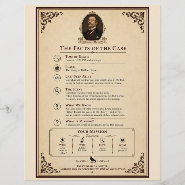 1940s Murder Mystery Victim Profile & Case Facts (Back)
