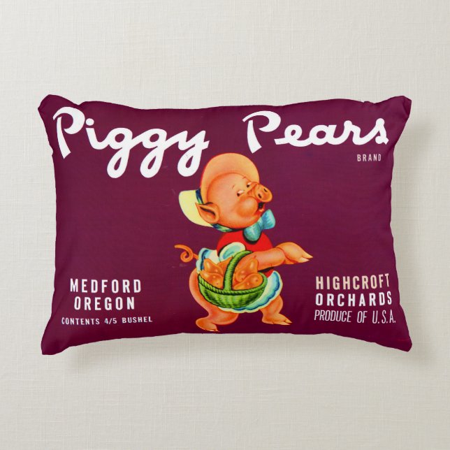 1940s Piggy Pears fruit crate label print Decorative Cushion (Front)