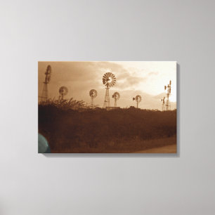 1940's Sepia Windmill Farm w/ Corized Car Fender Canvas Print