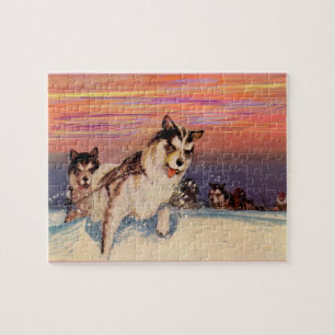1940s Siberian husky sled dogs doing their thing Jigsaw Puzzle