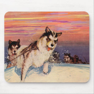 1940s Siberian husky sled dogs doing their thing Mouse Pad