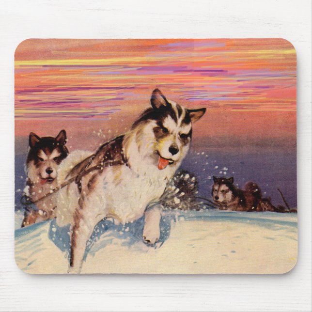 1940s Siberian husky sled dogs doing their thing Mouse Pad (Front)