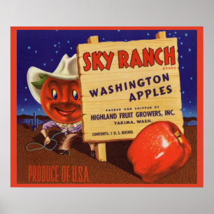 1940s Sky Ranch Washington Apples crate label Poster