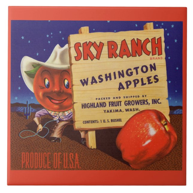 1940s Sky Ranch Washington Apples crate label Tile (Front)