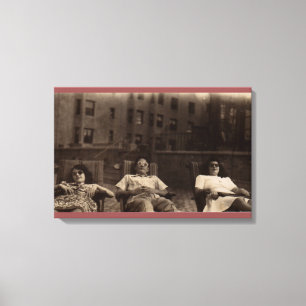 1940s three people relaxing on the roof canvas print