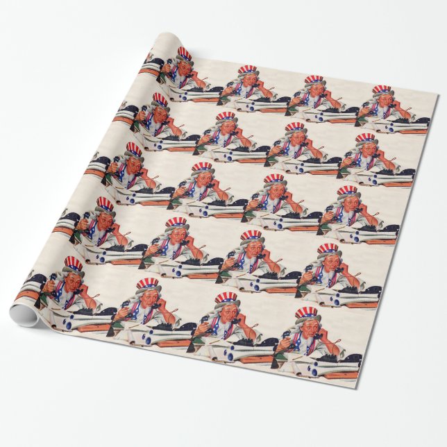 1940s Uncle Sam on the phone Wrapping Paper (Unrolled)