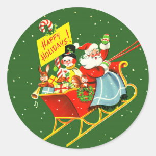 1940s Vintage Christmas Santa Claus with Sleigh Classic Round Sticker