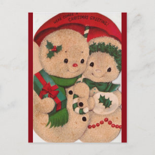 1940s Vintage Snowman Couple Postcard
