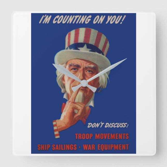 1940s warning from Uncle Sam Square Wall Clock (Front)