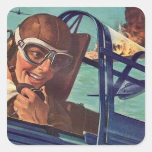 1940s WWII dogfight in the air Square Sticker