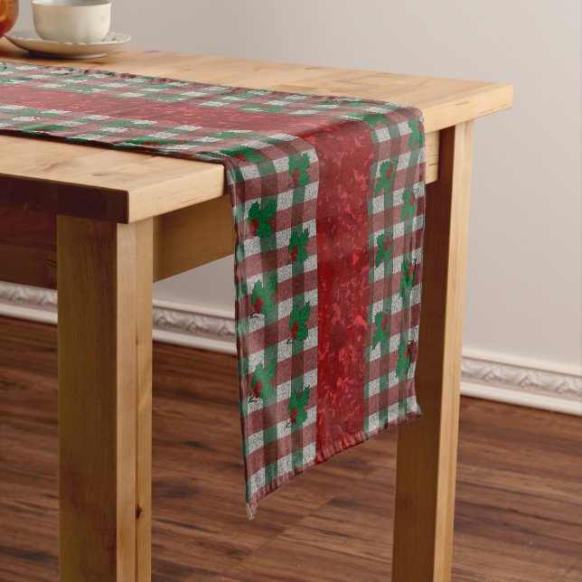 1940s Xmas Gingham 16" x 108" Long Table Runner (In Situ)