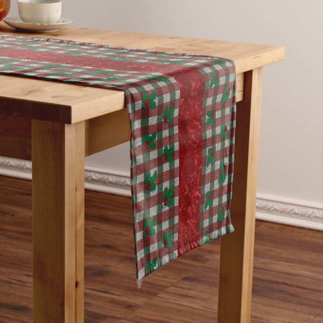1940s Xmas Gingham 16" x 90" Long Table Runner (In Situ)