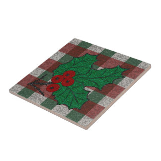 1940s Xmas Gingham 4.25" x 4.25" Tile