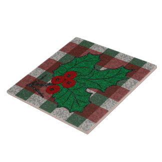 1940s Xmas Gingham 6" x 6" Tile