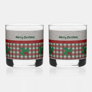 1940s Xmas Gingham - Personalised Set of 2 Whiskey Glass