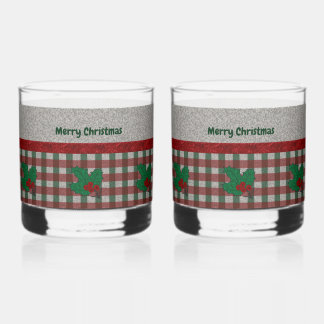 1940s Xmas Gingham - Personalised Set of 2 Whiskey Glass
