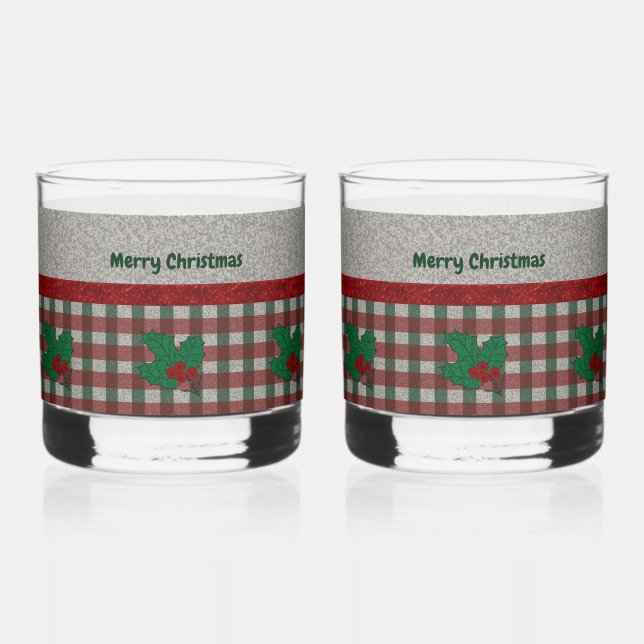 1940s Xmas Gingham - Personalised Set of 2 Whiskey Glass (Front)