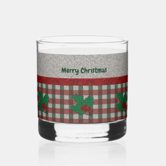 1940s Xmas Gingham - Personalised Whiskey Glass