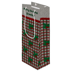1940s Xmas Gingham - Personalised Wine Gift Bag